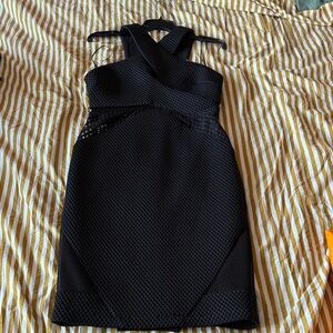 vintage kedall and kylie Black Cross-Back Textured Sheath Dress